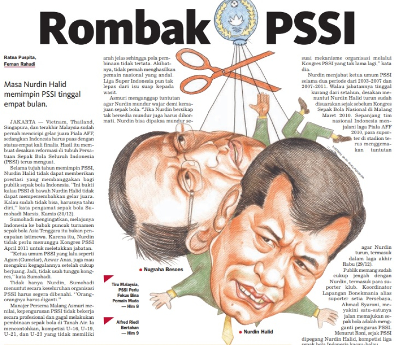 Sampul Harian Republika terkait kisurh PSSI pada 2011.