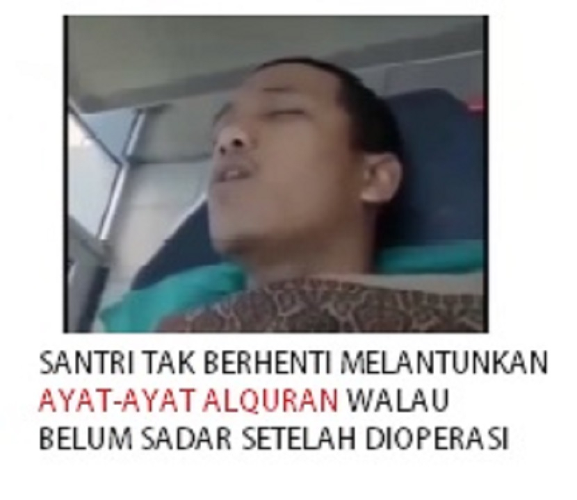 Seorang santri di Aceh Besar tidak berhenti melantunkan ayat-ayat Alquran saat belum sadar setelah dioperasi. Foto: tangkapan layar.