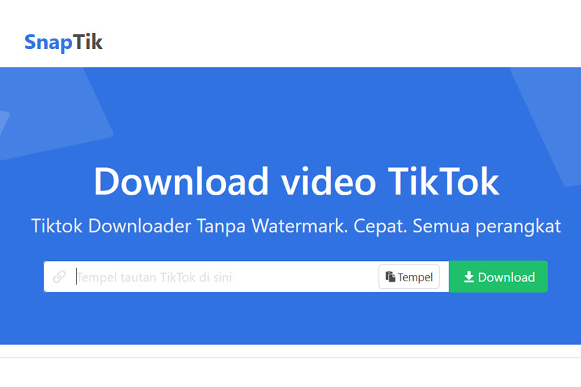 Tampilan halaman pengunduh TikTok daring Snaptik app.