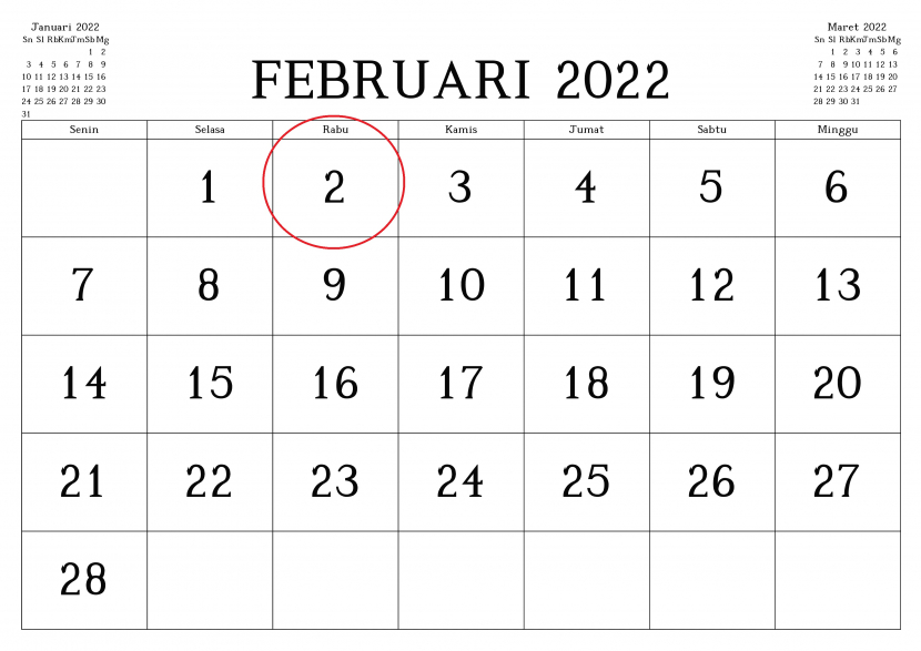 Tanggalan jawa februari 2022