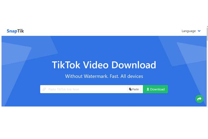 Tampilan halaman pengunduh TikTok daring Snaptik app. 