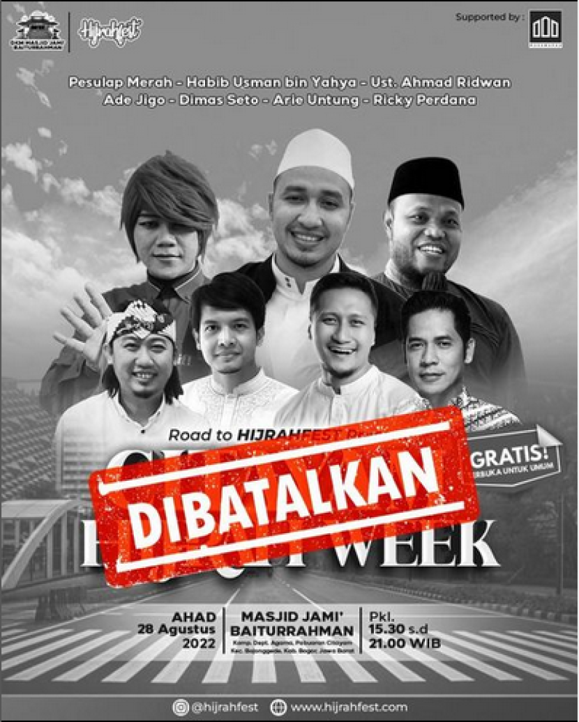 Citayam Hijrah Week Dibatalkan. Lewat akun Hijrah Fest, panitia meminta maaf acara dibatalkan karena masalah teknis. Foto: Tangkapan layar