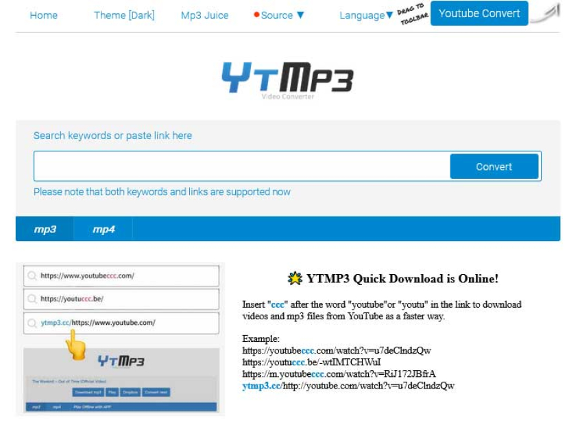 Tangkapan layar halaman situs YTMP3.
