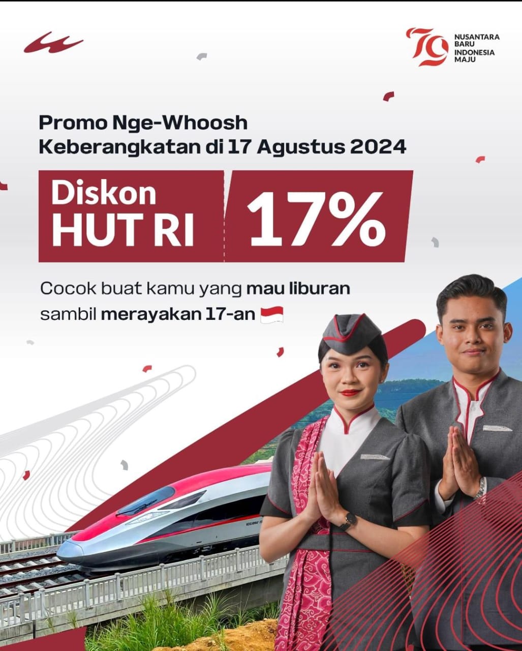 KCIC Hadirkan Promo Diskon Tiket Whoosh 17 Persen Di Hari Kemerdekaan Indonesia