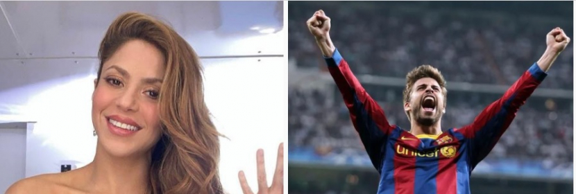Shakira (kiri), kekasih Gerard Pique, mengacung empat jarinya yang diduga untuk menyindir Real Madrid. (Instagram/@shakira)