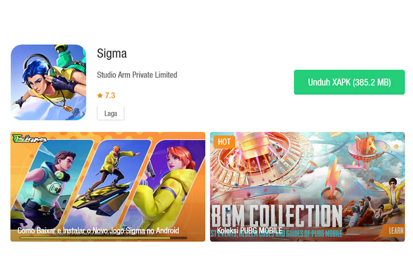 Screenshot laman download aplikasi game Sigma (Battle Royale).