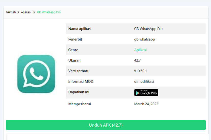 Laman download GB Whatsapp (WA GB) di situs APKModget