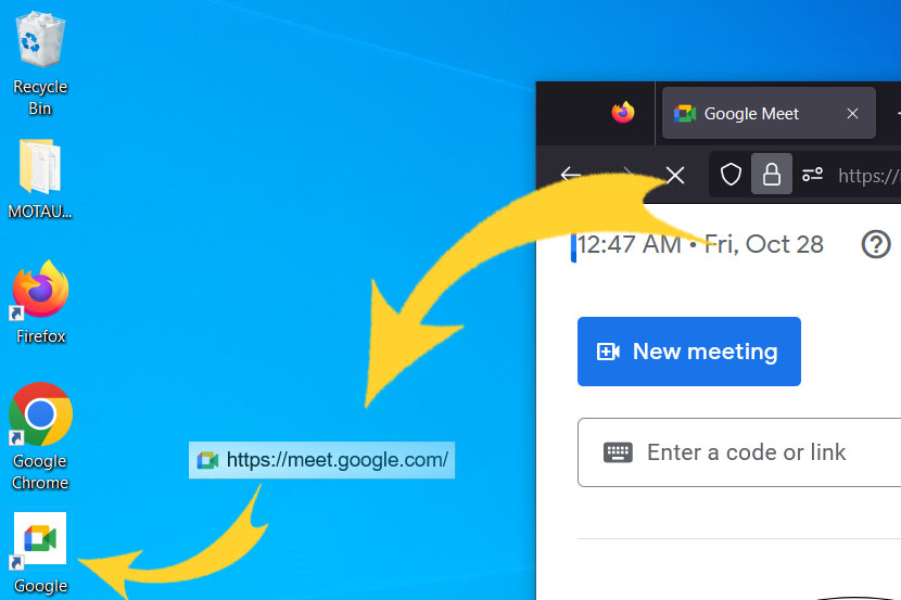 Cara membuat shortcut Google Meet dari browser Firefox