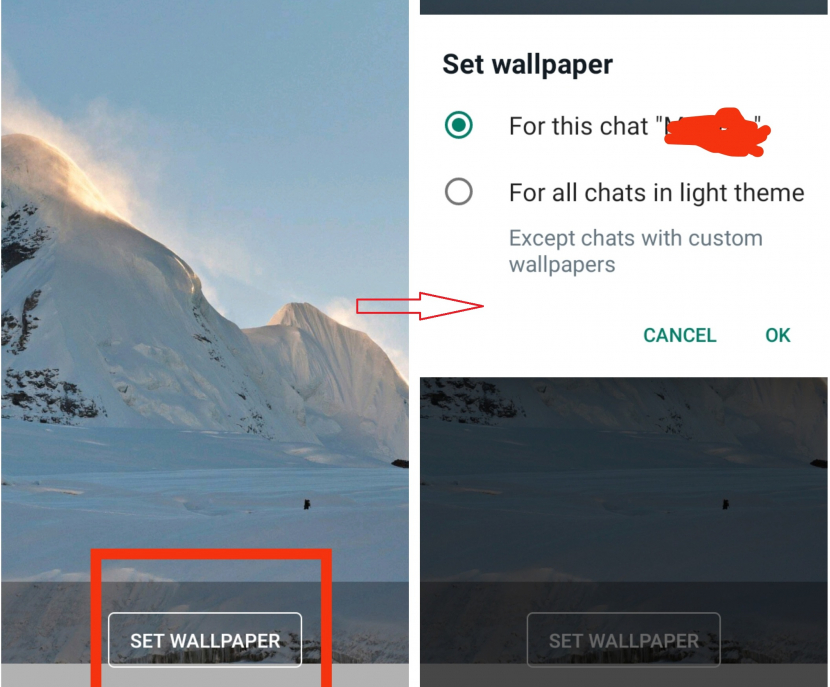   Aplikasi Whatsapp. Memasang wallpaper di background chatting.  Foto: Tangkapan layar