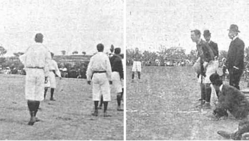 Dua foto ini menggambarkan suasana pertandingan El Clasico perdana pada tanggal 13 Mei 1902. (Sport.es)