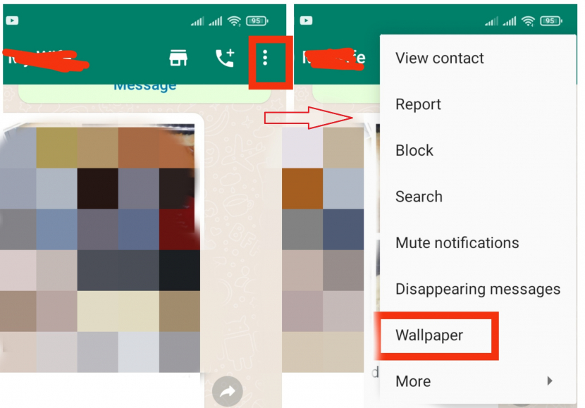 Aplikasi Whatsapp. Memasang wallpaper di background chatting. Foto: Tangkapan layar