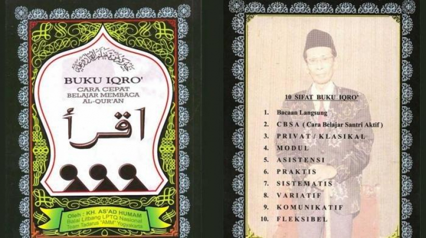 Buku legendaris Iqro yang mengajarkan membaca alquran dengan mudah. Di bagian belakang sampul buku Iqro ada foto KH As'ad Humam, kiai legendaris Muhammadiyah yang menemukan metode baca Iqro.