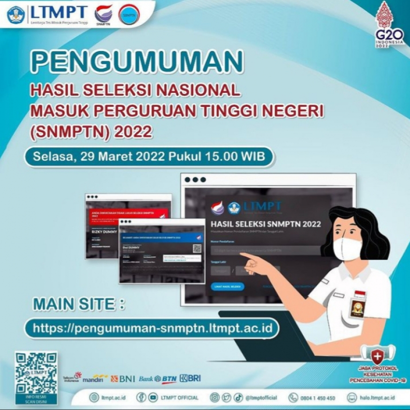 Lembaga Tes Masuk Perguruan Tinggi (LTMPT) mengumumkan secara resmi link pengumuman SNMPTN 2022. Foto : ltmpt