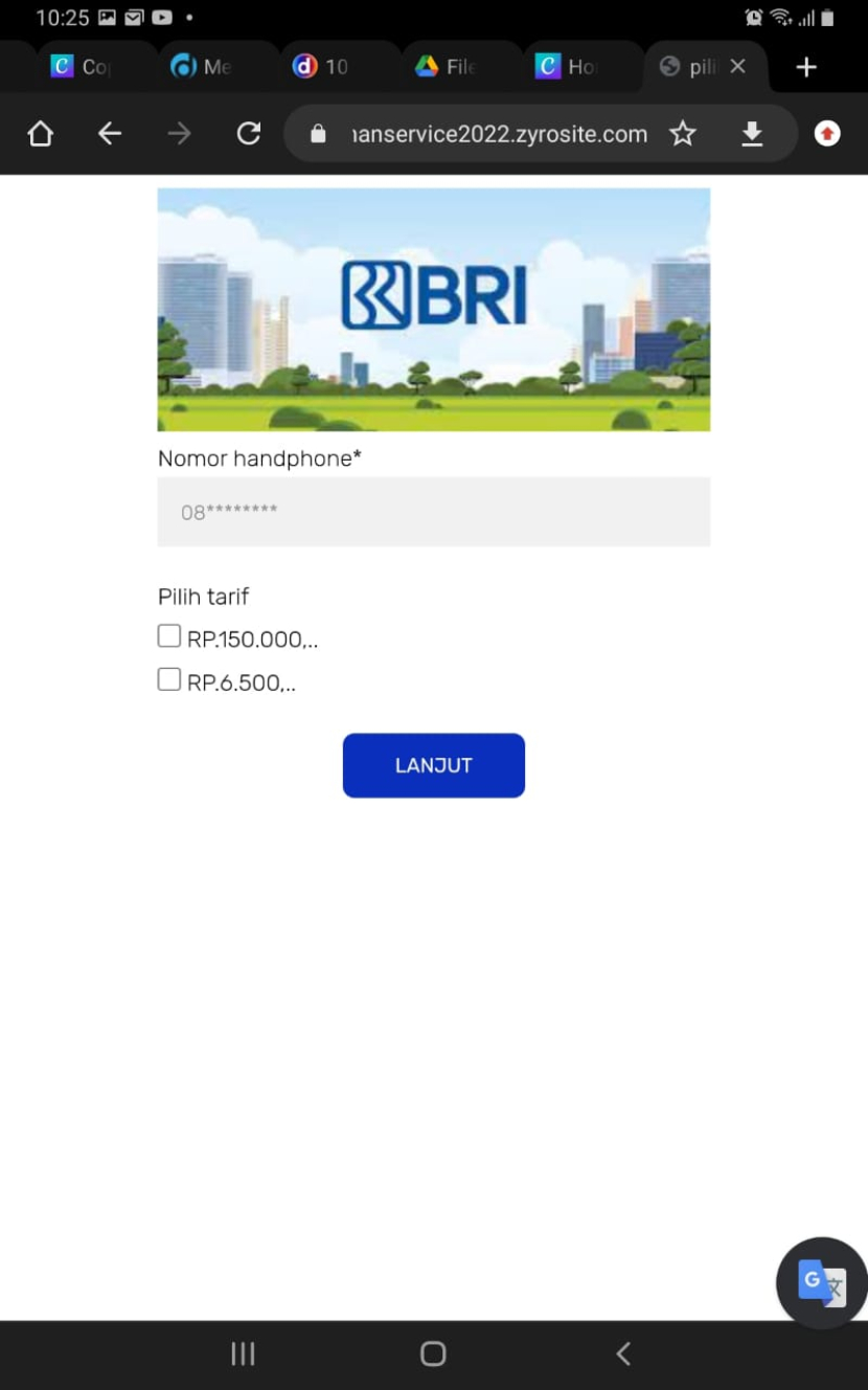 Website palsu Bank BRI Brimo