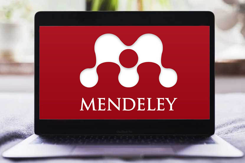 Logo Mendeley di laptop.