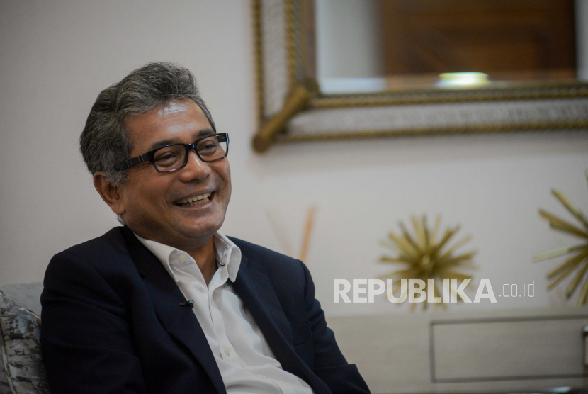 President Director of Bank Rakyat Indonesia (BRI) Sunarso when interviewed by Republika journalists in Jakarta. BRI budges trillions of rupiah to focus on banking digitalization services.  
