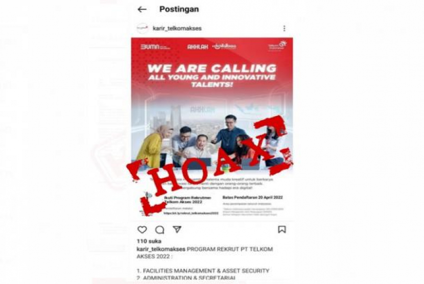 Akun Instagram palsu dengan username @karir_telkomakses dan pengikut sebanyak 25,3 ribu ini mengeklaim sebagai akun resmi yang memberikan informasi lowongan kerja di PT Telkom Akses. (foto: republika.co.id).