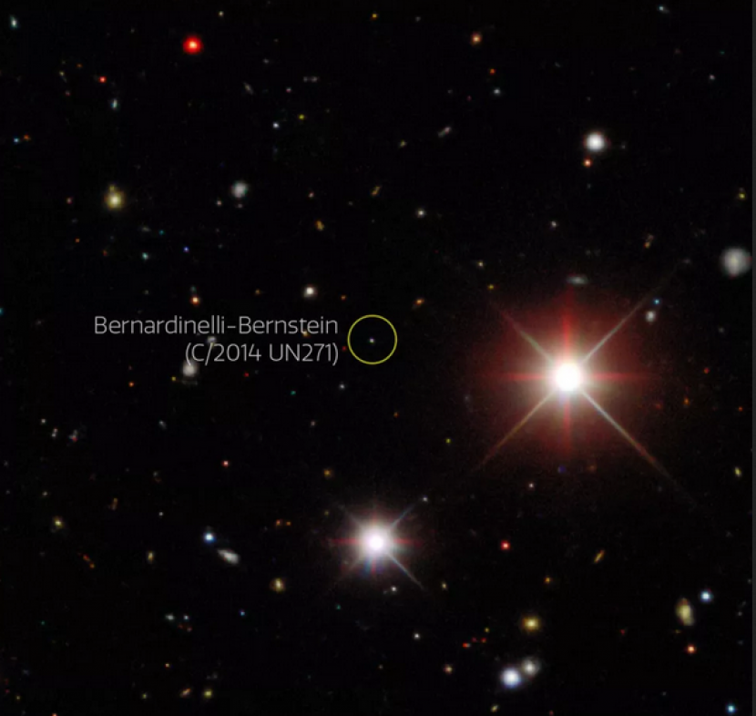 Gambar yang diambil Dark Energy Survey menunjukkan Komet Bernardinelli-Bernstein pada Oktober 2017. Gambar: Dark Energy Survey/DOE/FNAL/DECam/CTIO/NOIRLab/NSF/AURA/P. Bernardinelli & G. Bernstein.