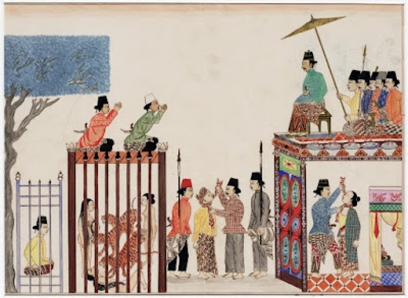 Ilustrasi kekerasan dan hukuman pidana di masa Sunan Amangkurat yang dari dipenjara, di masukan ke dalam kandang harimau lapar, hingga digantung dan dicekik.