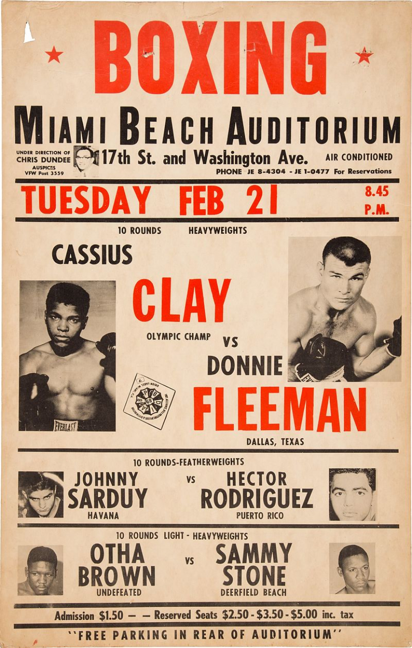 Poster pertandingan Muhammad Ali (Cassius Clay) pada 1961 (Wikimedia)