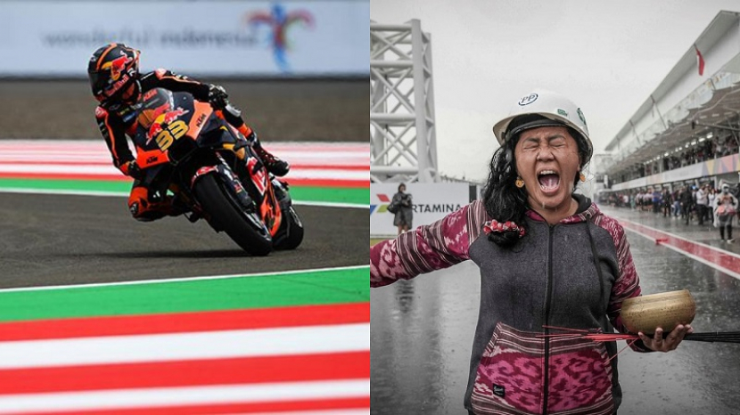 Foto MotoGP Mandalika dan pawang hujan, Rara Isti (sumber: kombinasi pribadi dari national.tempo.co dan kompas.com)