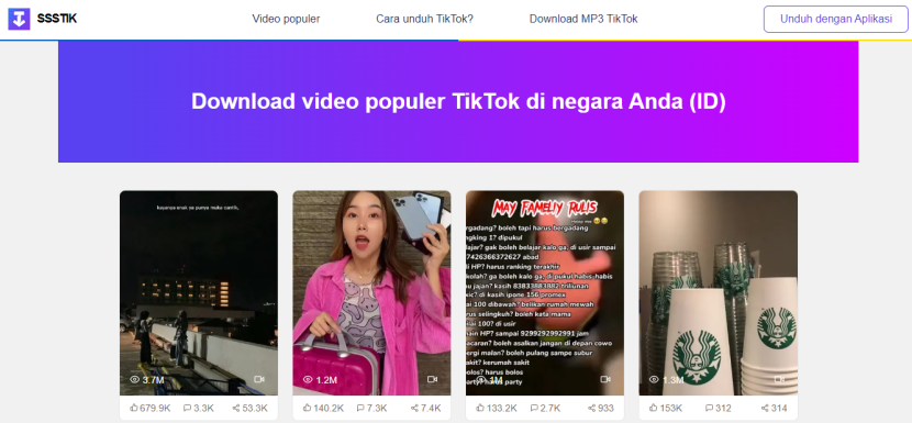 Download video populer TikTok -- tangkapan layar sssTik