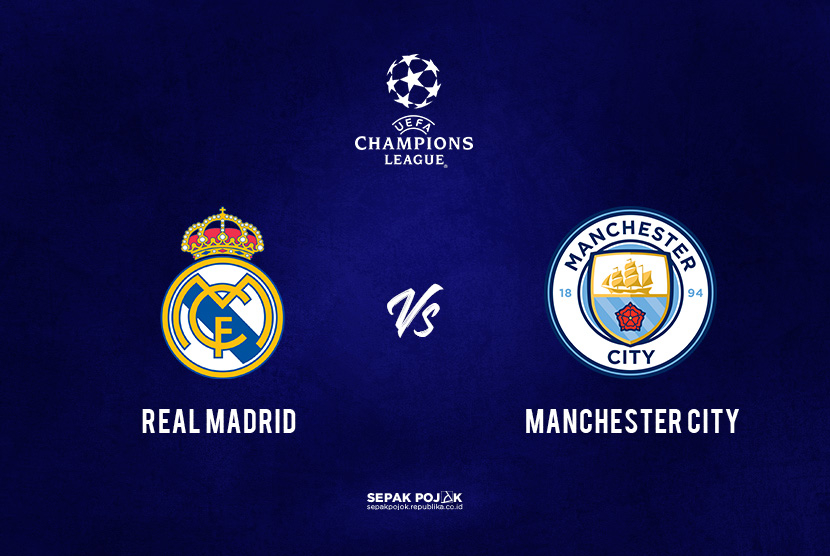 Poster pertandingan semifinal Liga Champions antara Real Madrid vs Manchester City, Kamis (5/5/2022). Ilustrasi