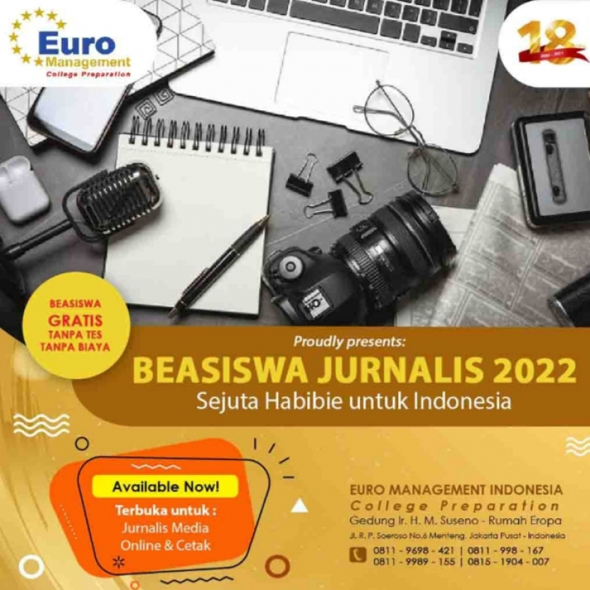 Euro Management Indonesia memberikan beasiswa jurnalis dalam bentuk Kursus Bahasa Asing tahun 2022. Foto : euro management