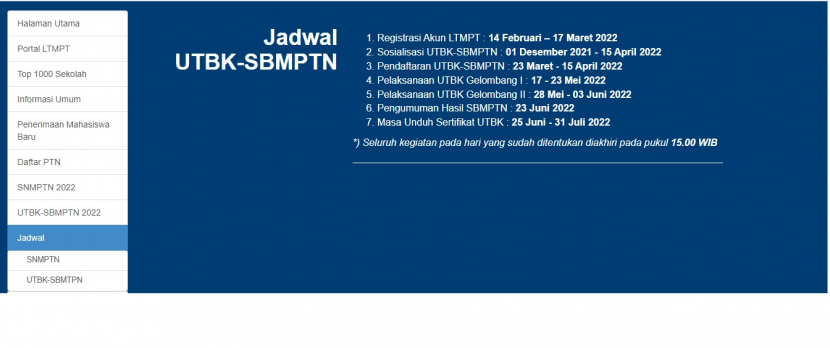 Lembaga Tes Masuk Perguruan Tinggi (LTMPT) membuka pendaftaran Ujian Tertulis Berbasis Komputer-Seleksi Bersama Masuk Perguruan Tinggi Negeri (UTBK-SBMPTN) 23 Maret hingga 15 April 2022.. Foto : tangkapan layar laman ltmpt