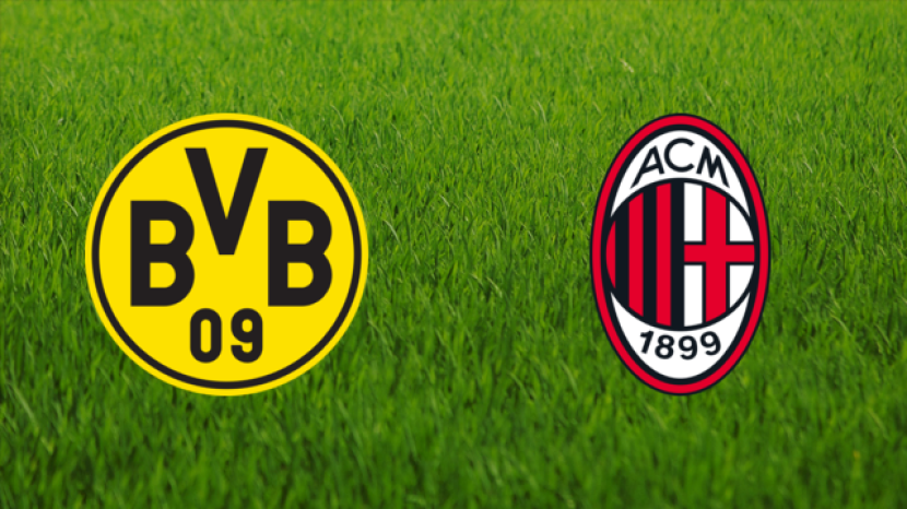 Logo Borussia Dortmund (kiri), AC Milan (kanan). Foto: footballia.net