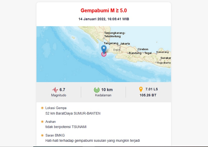 Gempa bumi mengguncang Banten berkekuatan 6,7 Magnitudo. Guncangan gempa sampai ke beberapa wilayah di Jakarta. Foto: Tangkapan Layar