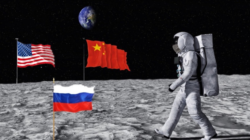 Ilustrasi persaingan AS, Cina, dan Rusia di bulan. NASA membuat perjanjian Artemis Accords untuk mengelola<a href=
