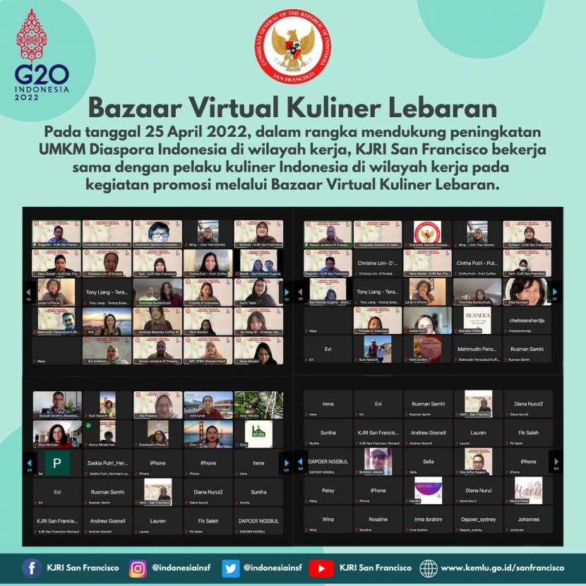 Bazar Virtual Kuliner Lebaran pada Senin (25/4).  (Dok. KJRI San Francisco) 