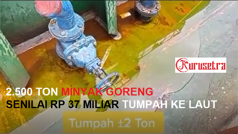  Sebuah video yang memperlihatkan minyak goreng tumpah di laut viral di media sosial. Foto: Tangkapan Layar