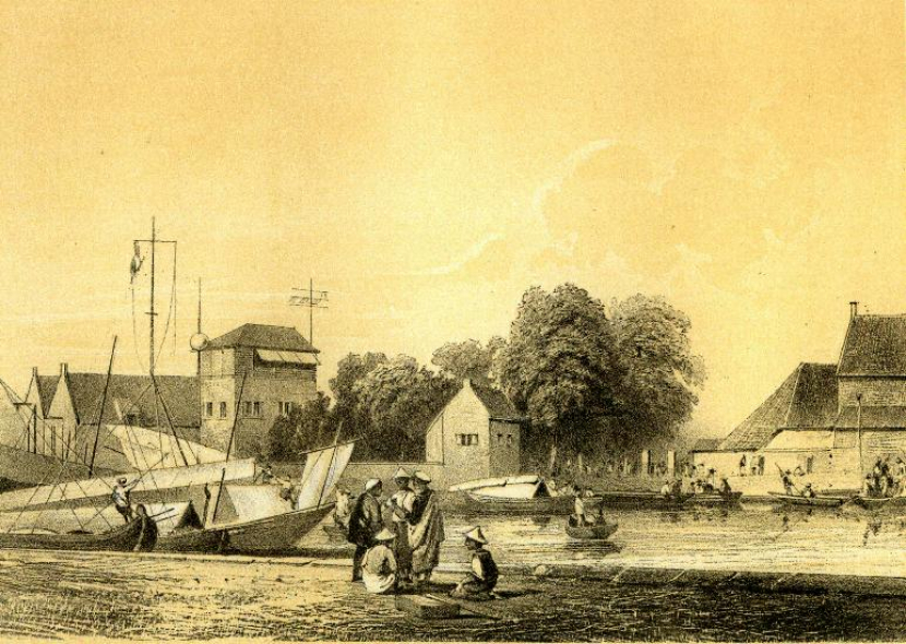 Pelabuhan Sunda Kelapa di sungai Ciliwung, Jakarta, tahun 1860.