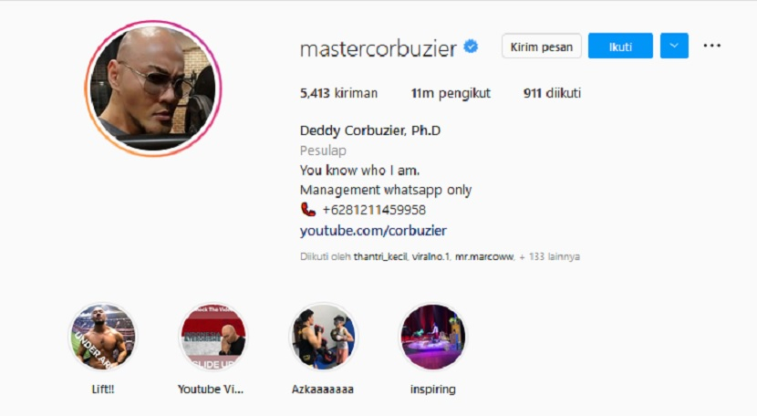 Instagram Master Deddy Corbuzier. Kabar Instagram Deddy Corbuzier ditinggal followernya sampai 8 juta disebut-sebut sebagai kabar bohong. Berdasarkan data socialblade, ternyata Deddy hanya ditinggal tak sampai 50 ribu follower. Foto: Tangkapan Layar.