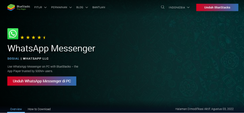 Aplikasi WhatsApp Mesenger di Bluestacks.