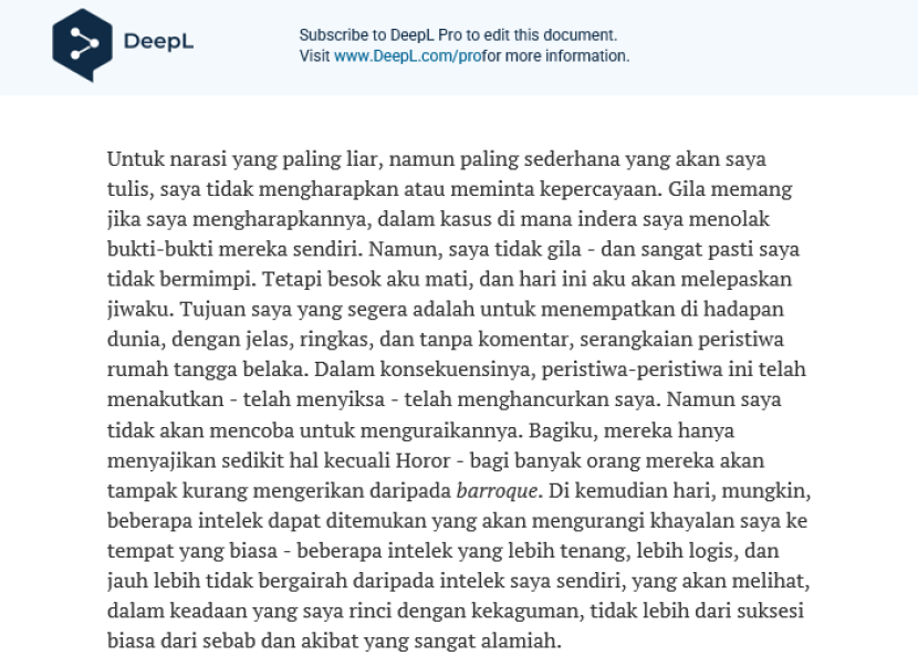DeepL Translate File. Hasil terjemahan bahasa Inggris ke Indonesia dari DeepL. Foto: Tangkapan layar.