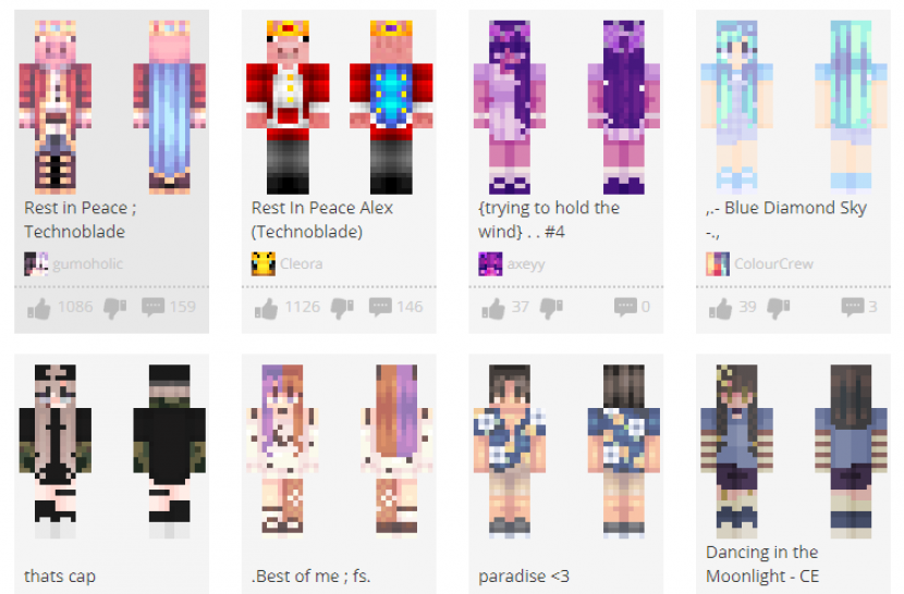 Minecraft skins. Pilihan skins Minecraft. Foto: minecraft skins