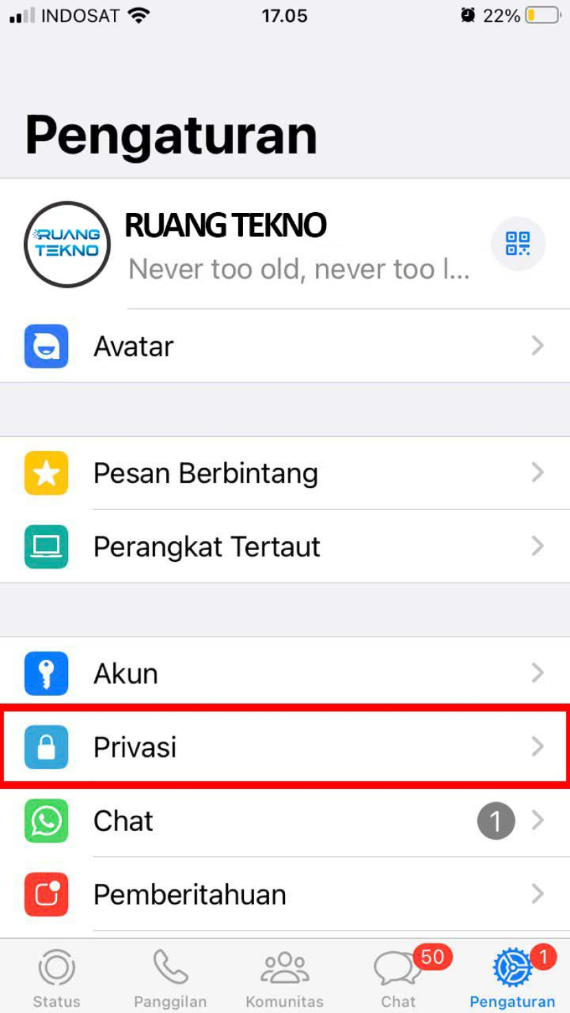 Cara Whatsapp (WA) tidak terlihat online 2.