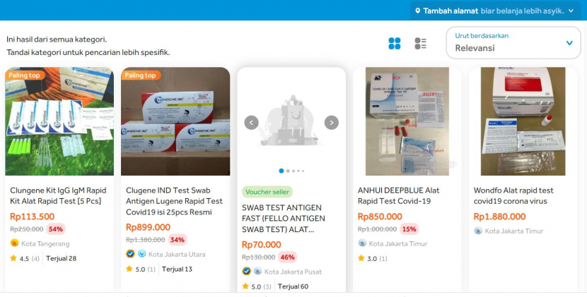 Alat tes covid-19 yang dijual online