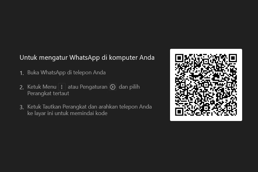 Tampilan jendela login WhatsApp Desktop.