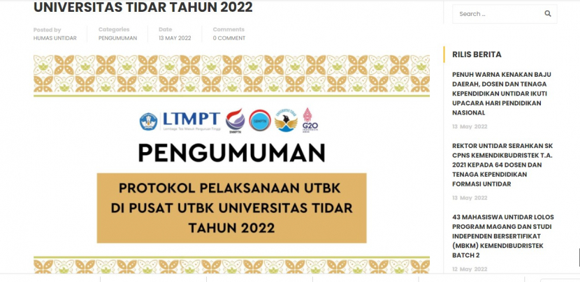 Universitas Tidar diwajibkan peserta UTBK 2022 untuk mematuhi segala ketentuan ujian yang telah disusun.