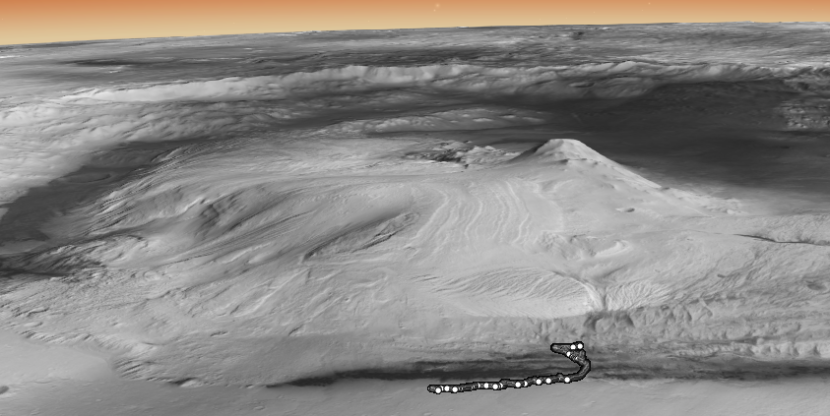 Kawah Gale di Mars, tempat robot penjelajah Curiosity NASA berada. Gambar: Interactive Global CTX Mosaic of Mars Map