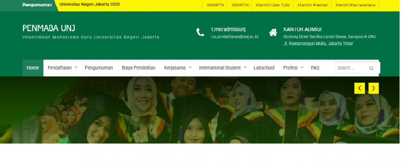 Universitas Negeri Jakarta (UNJ) membuka pendaftaran mahasiswa baru jalur mandiri 17 Mei hingga 1 Juli 2022. Foto : penmaba.unj.ac.id