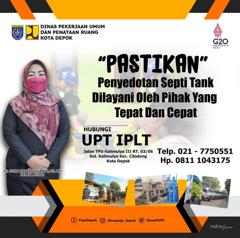 Flyer Dinas PUPR Depok terkait pelayanan sedot tinja.