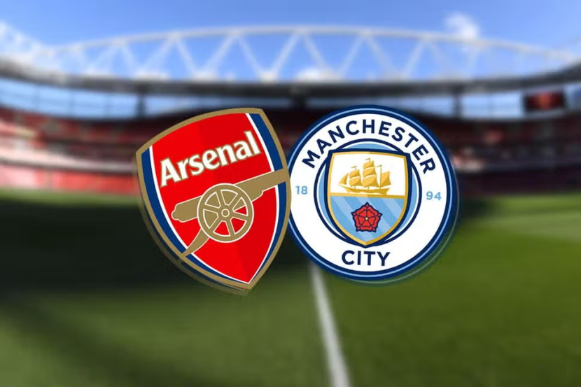 Logo Arsenal (kiri), Manchester City (kanan). Foto: Evening Standard