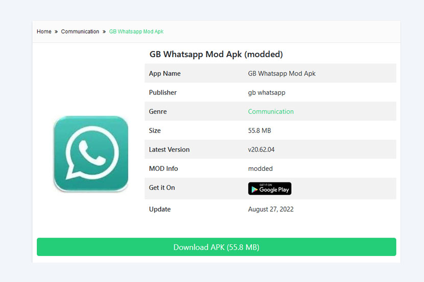 Spesifikasi link download GB Whatsapp Mod APK 2023.