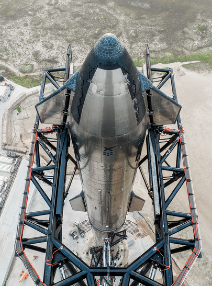 Susunan Starship berdiri setinggi 120 meter. Gambar: SpaceX melalui Twitter