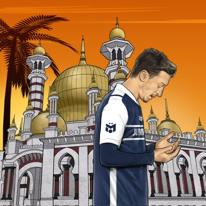 Mesut Ozil mengunggah foto karikatur dirinya sedang berdoa. (Foto: Twitter Mesut Ozil).